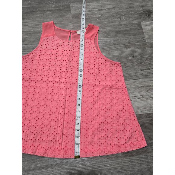 Ann Taylor Loft Pink Coral Eyelet Sheer Mesh Back Sleeveless Shirt Tank Top - Picture 5 of 6